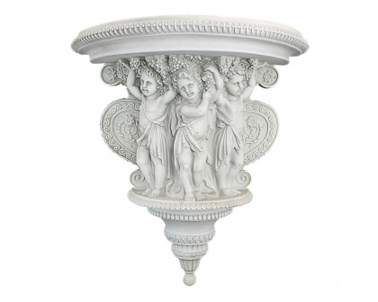 Toscano - Cherubs of the Wine Harvest Sculptural Wall Console Table in Antique Stone, Designer Resin