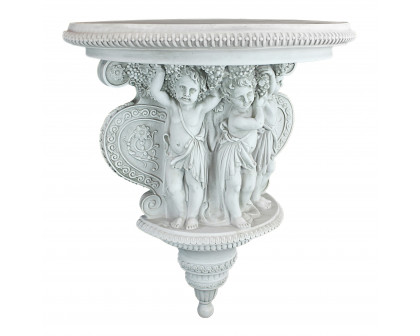 Toscano - Cherubs of the Wine Harvest Sculptural Wall Console Table in Antique Stone, Designer Resin