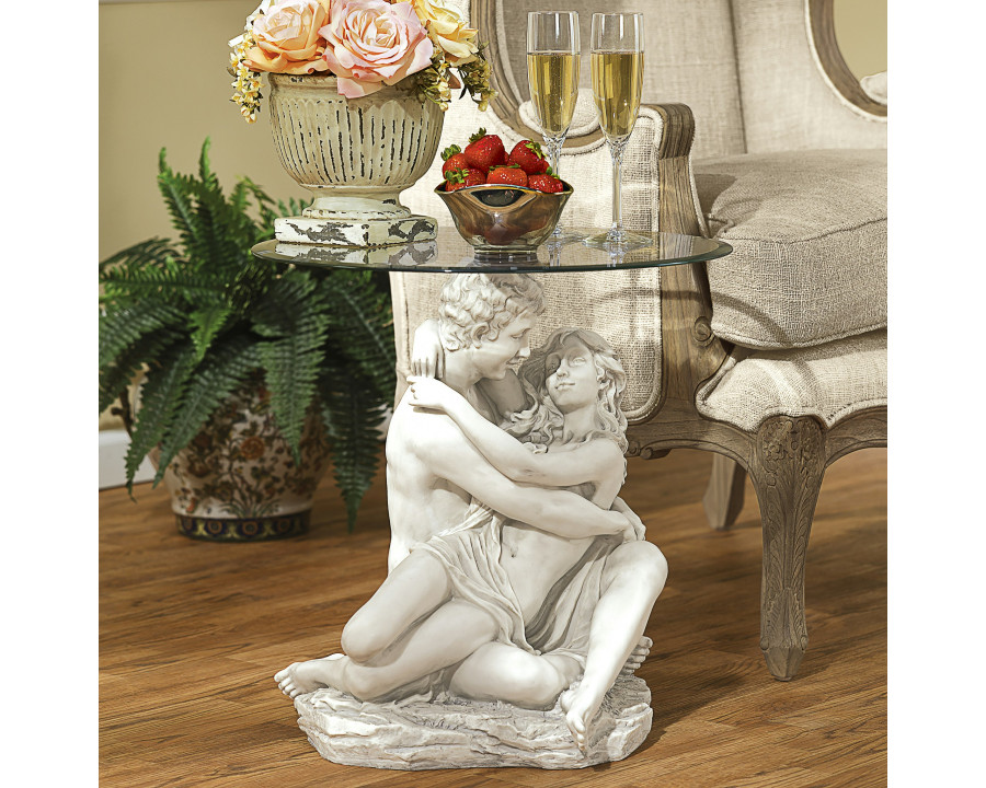 Toscano - Lovers in the Arms of Romance Sculptural Table in Antique Stone, Designer Resin