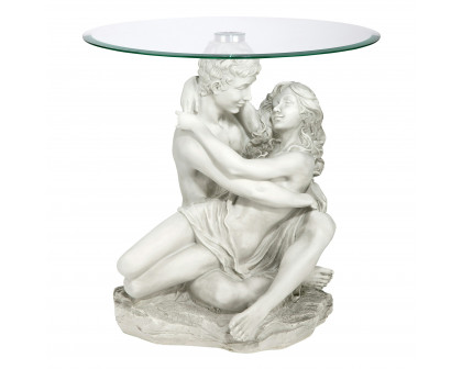 Toscano - Lovers in the Arms of Romance Sculptural Table in Antique Stone, Designer Resin