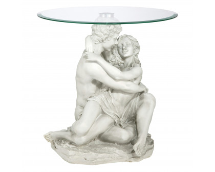 Toscano - Lovers in the Arms of Romance Sculptural Table in Antique Stone, Designer Resin