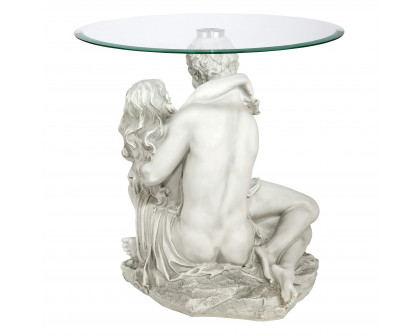 Toscano - Lovers in the Arms of Romance Sculptural Table in Antique Stone, Designer Resin