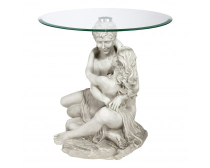 Toscano - Lovers in the Arms of Romance Sculptural Table in Antique Stone, Designer Resin