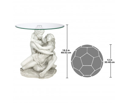 Toscano - Lovers in the Arms of Romance Sculptural Table in Antique Stone, Designer Resin