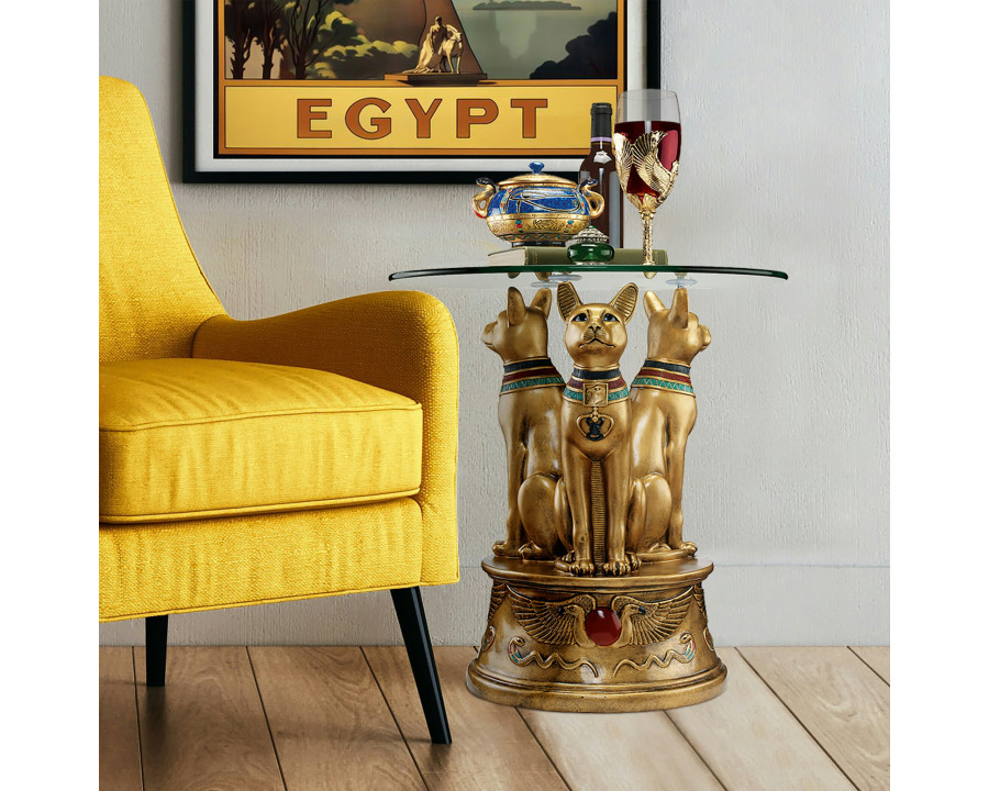 Toscano - Royal Golden Bastet Egyptian Side Table in Designer Resin