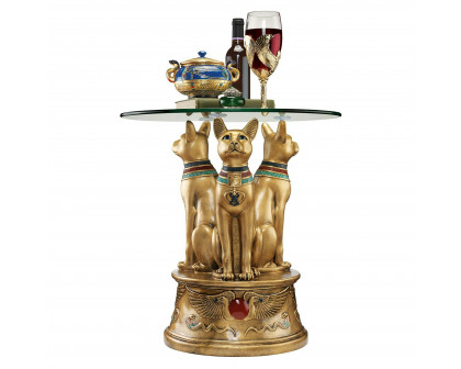 Toscano - Royal Golden Bastet Egyptian Side Table in Designer Resin