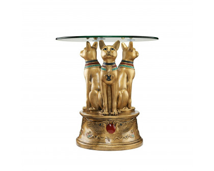 Toscano - Royal Golden Bastet Egyptian Side Table in Designer Resin