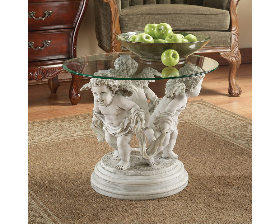 Toscano - Bernini Cherubs Sculptural Table in Antique Stone, Designer Resin