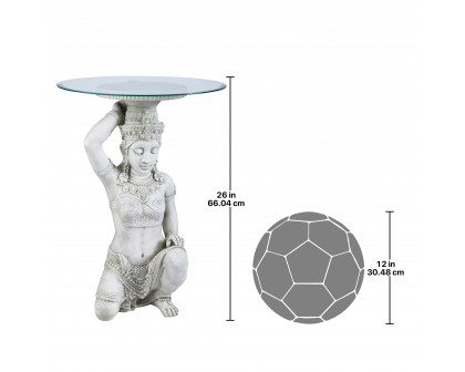 Toscano - Asian Thai Teppanom Glass-Topped End Table in Antique Stone, Designer Resin