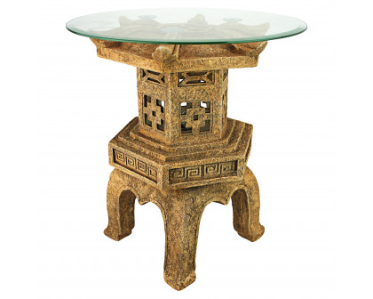 Toscano - Tranquil Pagoda Illuminated Sculptural Table in Sandstone, Designer Resin