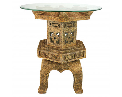 Toscano - Tranquil Pagoda Illuminated Sculptural Table in Sandstone, Designer Resin