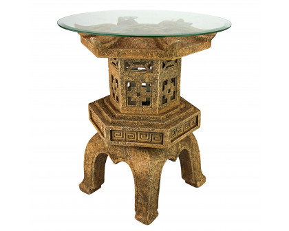 Toscano - Tranquil Pagoda Illuminated Sculptural Table in Sandstone, Designer Resin