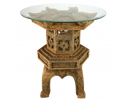 Toscano - Tranquil Pagoda Illuminated Sculptural Table in Sandstone, Designer Resin