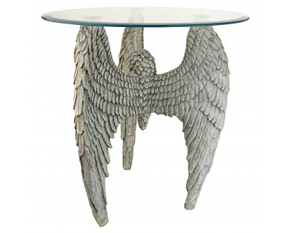 Toscano - Angel Wings at Our Feet Sculptural Table in Antique Stone, Designer Resin