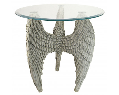 Toscano - Angel Wings at Our Feet Sculptural Table in Antique Stone, Designer Resin