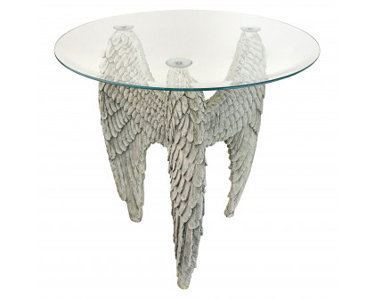 Toscano - Angel Wings at Our Feet Sculptural Table in Antique Stone, Designer Resin