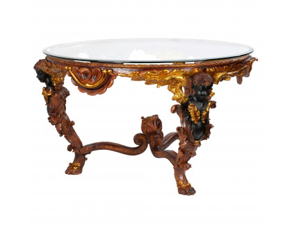 Toscano - Louis XIV Glass-Topped Coffee Table in Woodtone, Designer Resin