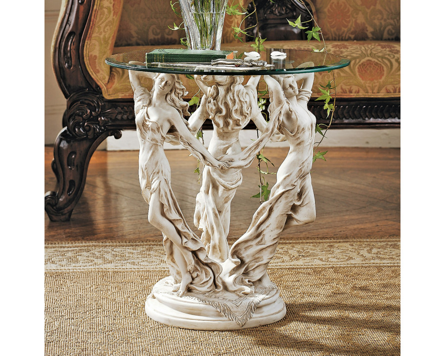 Toscano - Three Muses of Ancient Greece Sculptural Table in Antique Stone, Designer Resin