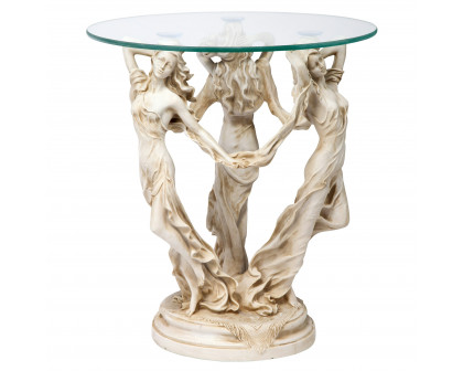 Toscano - Three Muses of Ancient Greece Sculptural Table in Antique Stone, Designer Resin