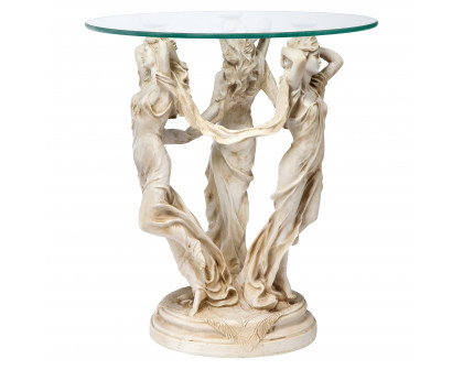 Toscano - Three Muses of Ancient Greece Sculptural Table in Antique Stone, Designer Resin