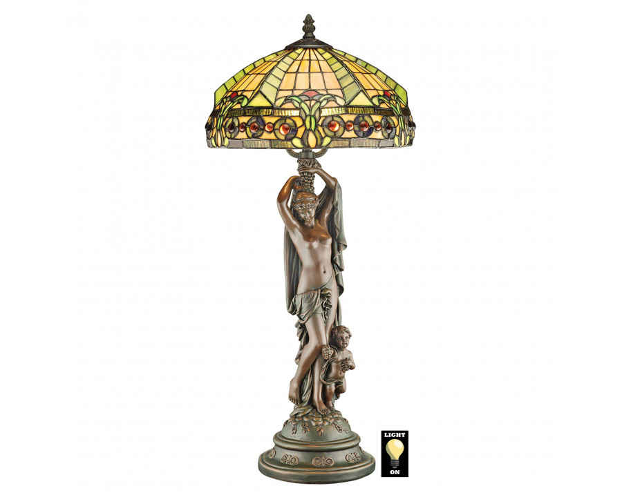 Toscano - Lucina Goddess of Light Lamp in Verdigris, Stained Glass