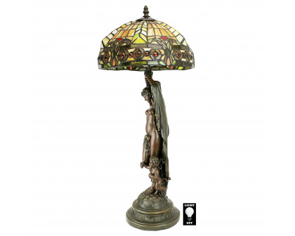 Toscano - Lucina Goddess of Light Lamp in Verdigris, Stained Glass