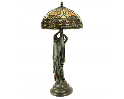 Toscano - Lucina Goddess of Light Lamp in Verdigris, Stained Glass