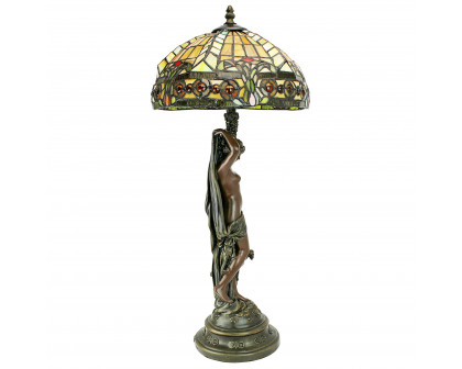 Toscano - Lucina Goddess of Light Lamp in Verdigris, Stained Glass