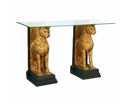 Toscano - Royal Egyptian Cheetahs Sculptural Glass-Topped Console in Designer Resin