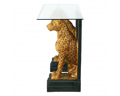 Toscano - Royal Egyptian Cheetahs Sculptural Glass-Topped Console in Designer Resin