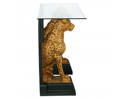 Toscano - Royal Egyptian Cheetahs Sculptural Glass-Topped Console in Designer Resin