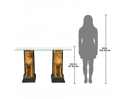 Toscano - Royal Egyptian Cheetahs Sculptural Glass-Topped Console in Designer Resin