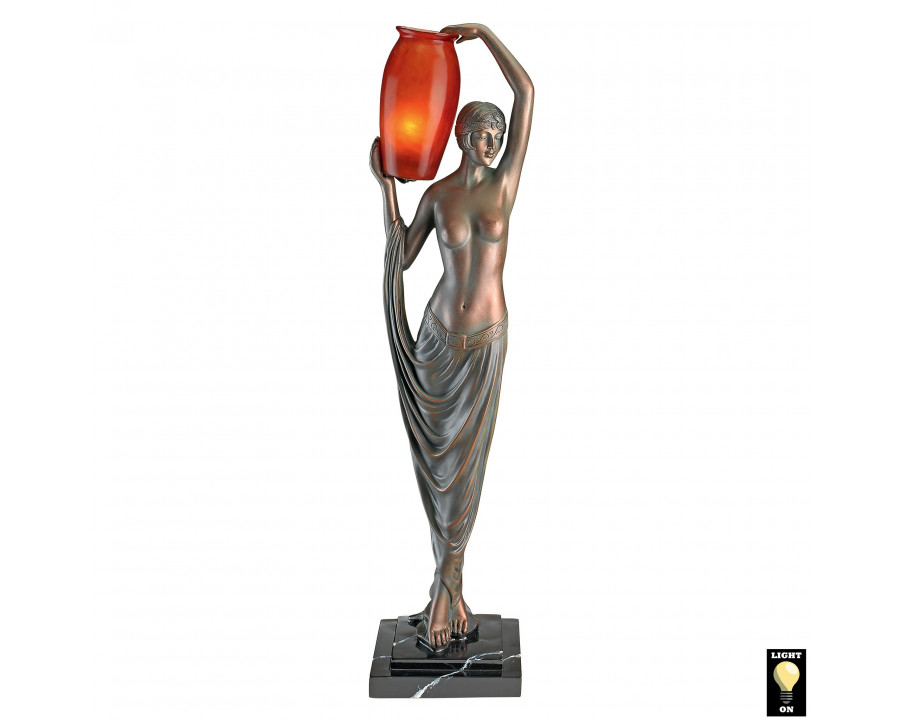 Toscano - Art Deco Goddess of Light Sculptural Table Lamp in Bronze, Designer Resin