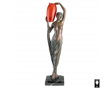 Toscano - Art Deco Goddess of Light Sculptural Table Lamp in Bronze, Designer Resin