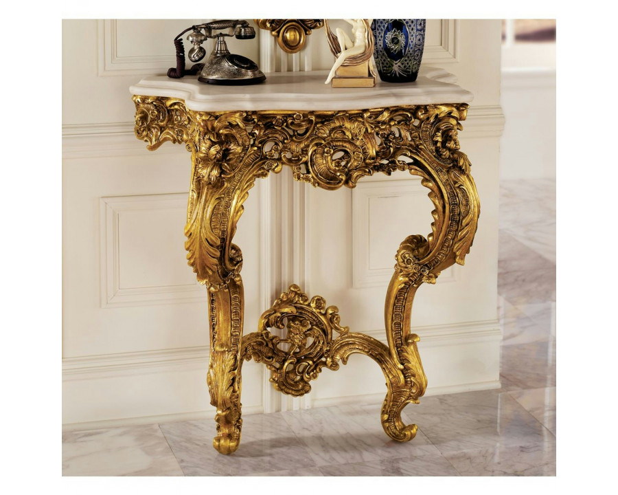 Toscano - Madame Antoinette Wall Console Table in Gold, Designer Resin