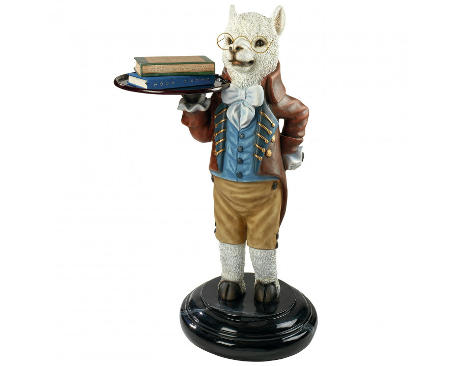 Toscano - Alfred the Alpaca Butler at Your Service Sculptural Pedestal Table in Designer Resin