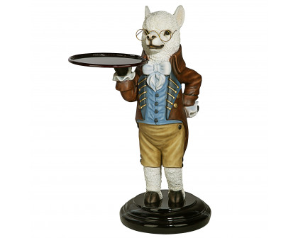 Toscano - Alfred the Alpaca Butler at Your Service Sculptural Pedestal Table in Designer Resin