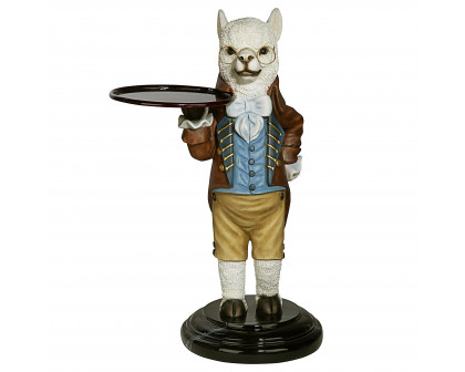 Toscano - Alfred the Alpaca Butler at Your Service Sculptural Pedestal Table in Designer Resin