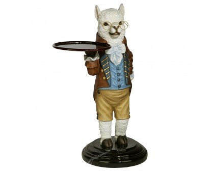 Toscano - Alfred the Alpaca Butler at Your Service Sculptural Pedestal Table in Designer Resin