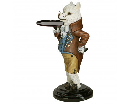 Toscano - Alfred the Alpaca Butler at Your Service Sculptural Pedestal Table in Designer Resin