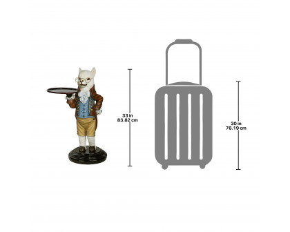 Toscano - Alfred the Alpaca Butler at Your Service Sculptural Pedestal Table in Designer Resin