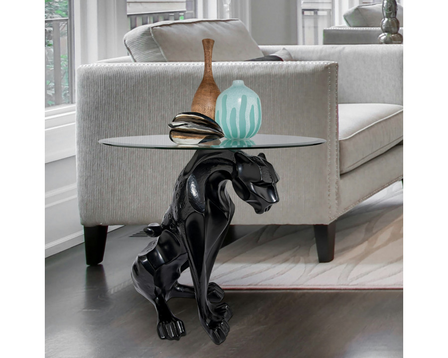 Toscano - Black Jaguar Sculptural Table in Designer Resin