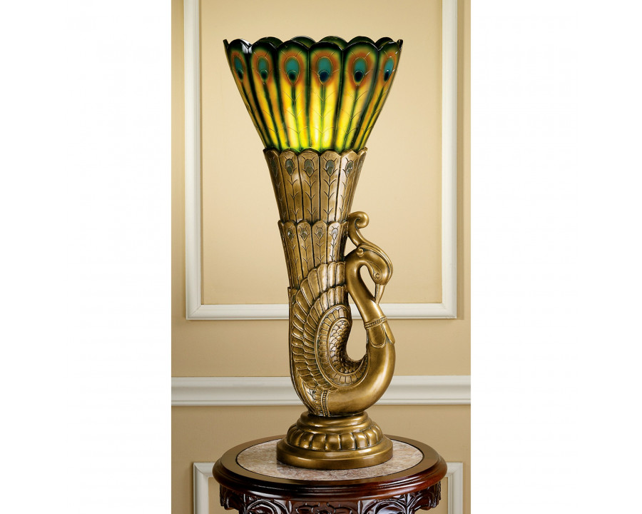 Toscano - Art Deco Peacock Sculptural Table Lamp in Bronze, Designer Resin