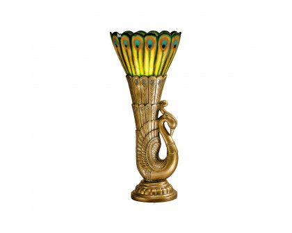 Toscano - Art Deco Peacock Sculptural Table Lamp in Bronze, Designer Resin