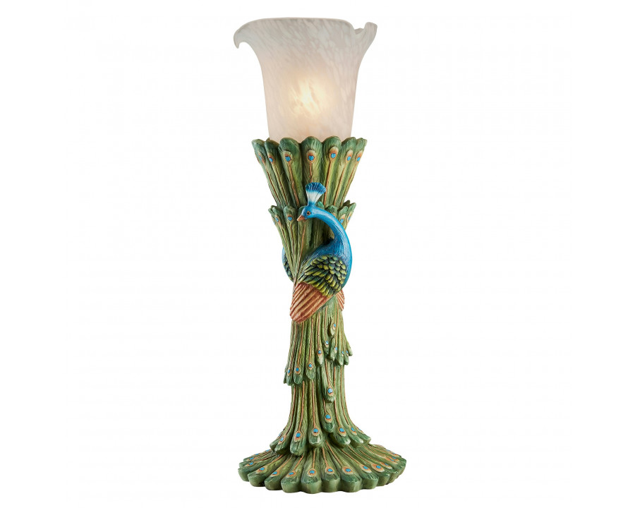 Toscano - Victorian Peacock Torchiere Sculptural Table Lamp in Designer Resin