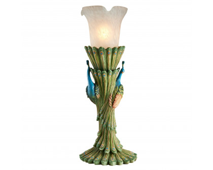 Toscano - Victorian Peacock Torchiere Sculptural Table Lamp in Designer Resin