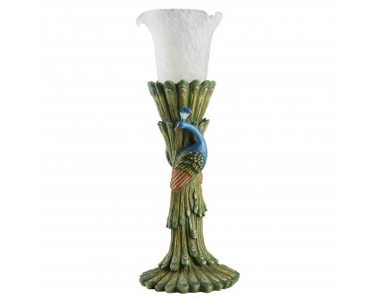 Toscano - Victorian Peacock Torchiere Sculptural Table Lamp in Designer Resin