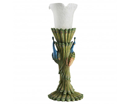 Toscano - Victorian Peacock Torchiere Sculptural Table Lamp in Designer Resin