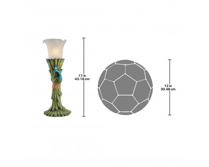 Toscano - Victorian Peacock Torchiere Sculptural Table Lamp in Designer Resin