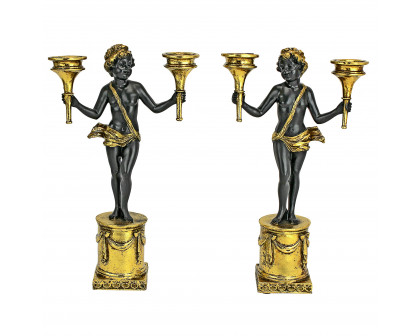 Toscano - Set of 2 French Neoclassical Cherub Candlestick